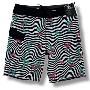 Volcom Flamingbros Mod Tech Swim Trunks Boys Size 27 14 Large Flamingo Print
